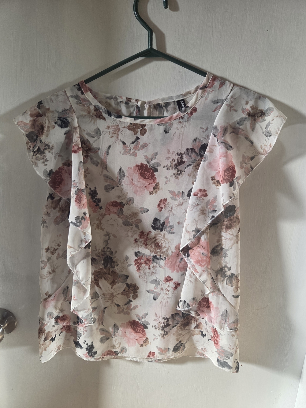 Floral Ruffle Sleeve Blouse - Pink & Cream